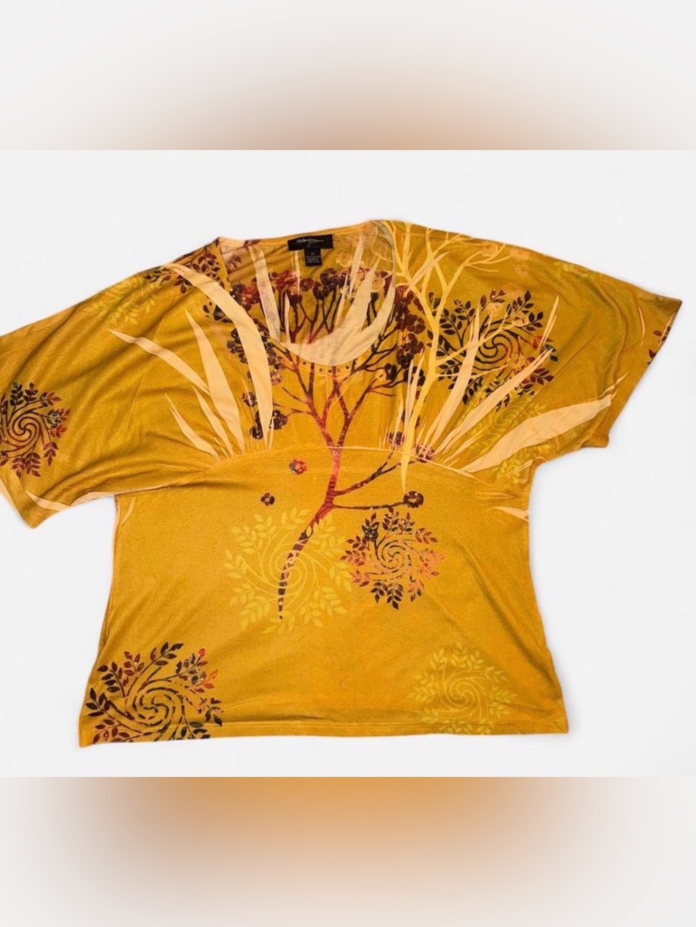 Style & Co. Mustard Yellow Botanical Print Short Sleeve Tee